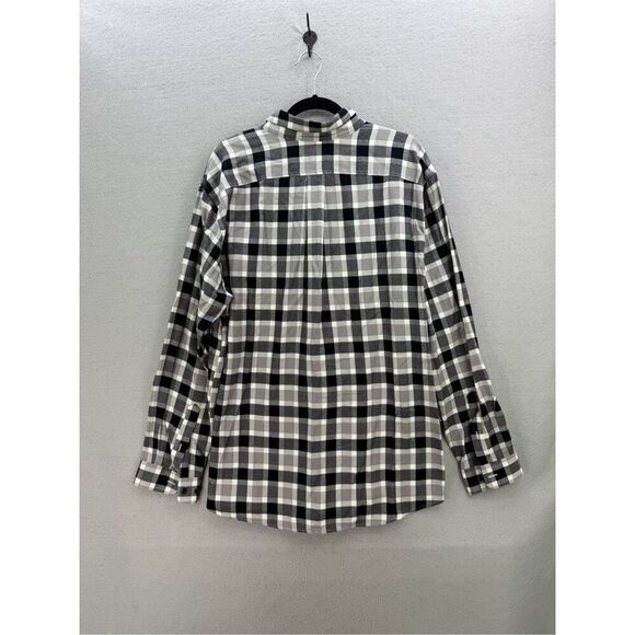 L.L. Bean Men Black Gray Plaid Slightly Fitted Button Down Flannel Shirt Size XL - Picture 2 of 7